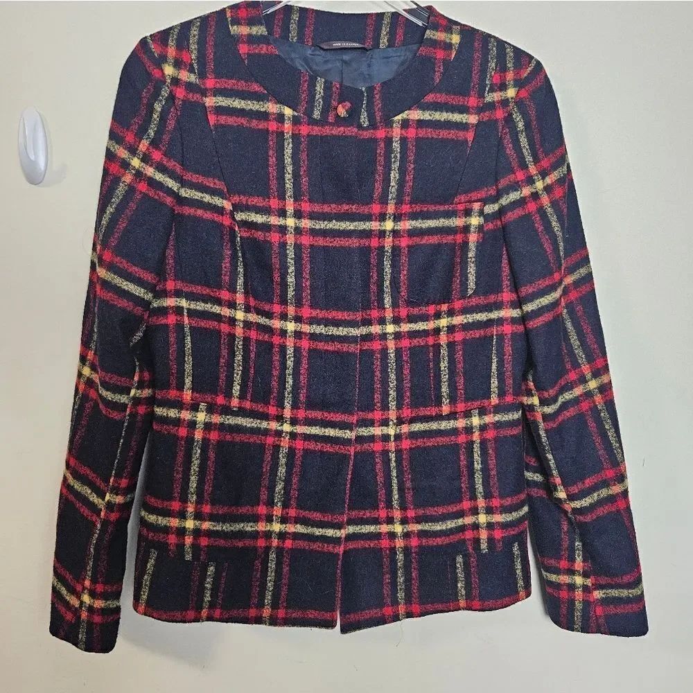 Paul Stuart Plaid Alpaca Blend Womens Jacket Blazer Red Black Yellow 10